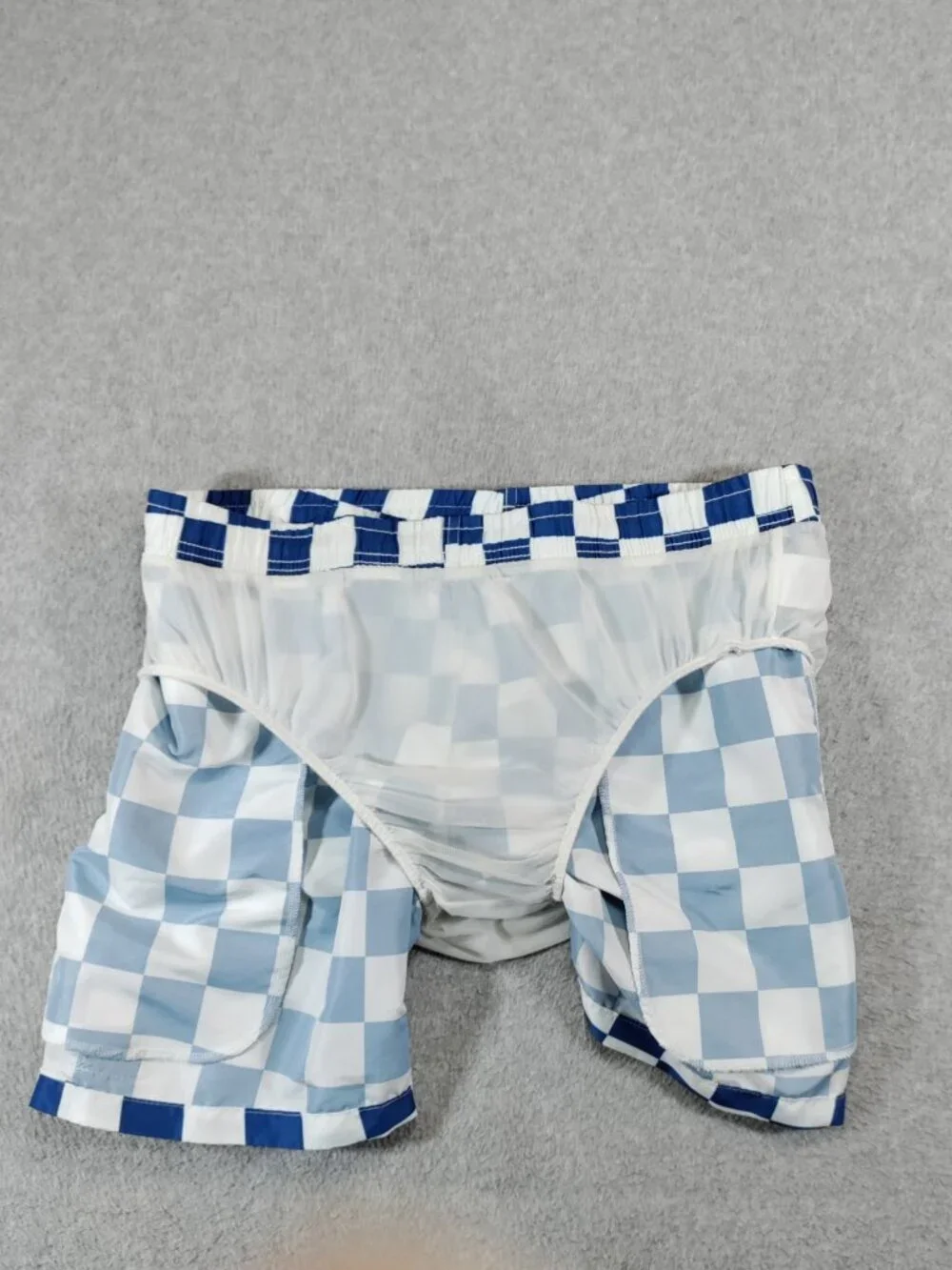 Bather Mens XL (36x5) Blue White Checkerboard Classic Swim Trunks Canada